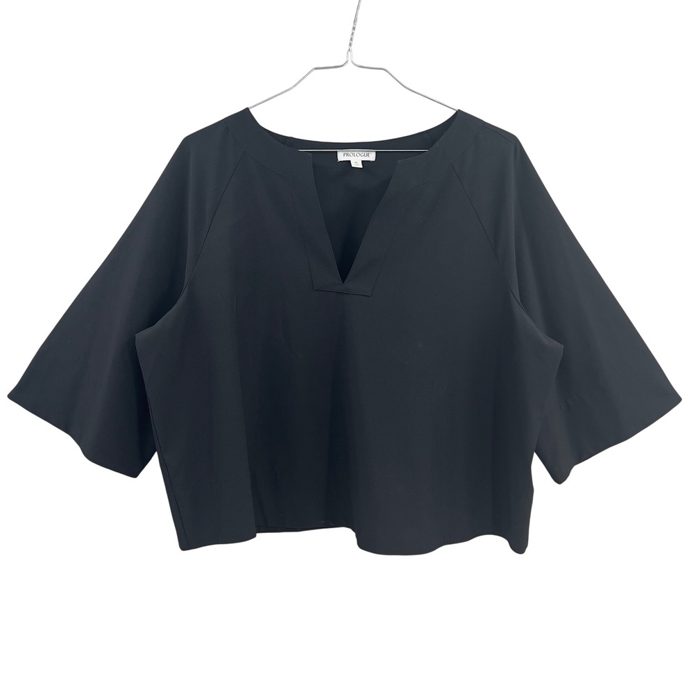 Prologue Black Cropped V-Neck‎ Top Minimalist Office Siren XL